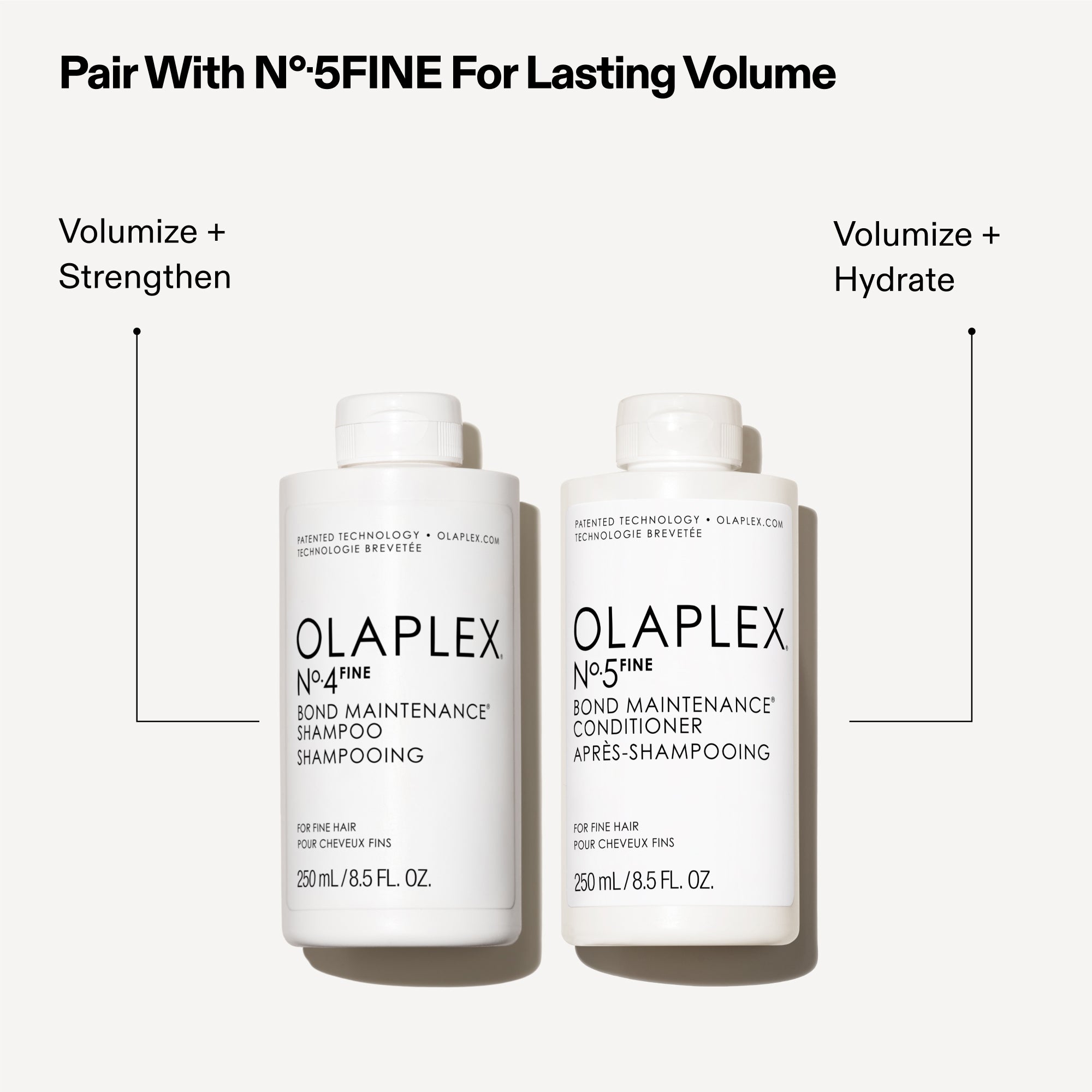 Pair With No.5FINE for Lasting Volume
No.4F - Volumize + Strengthen
No.5F - Volumize + Hydrate