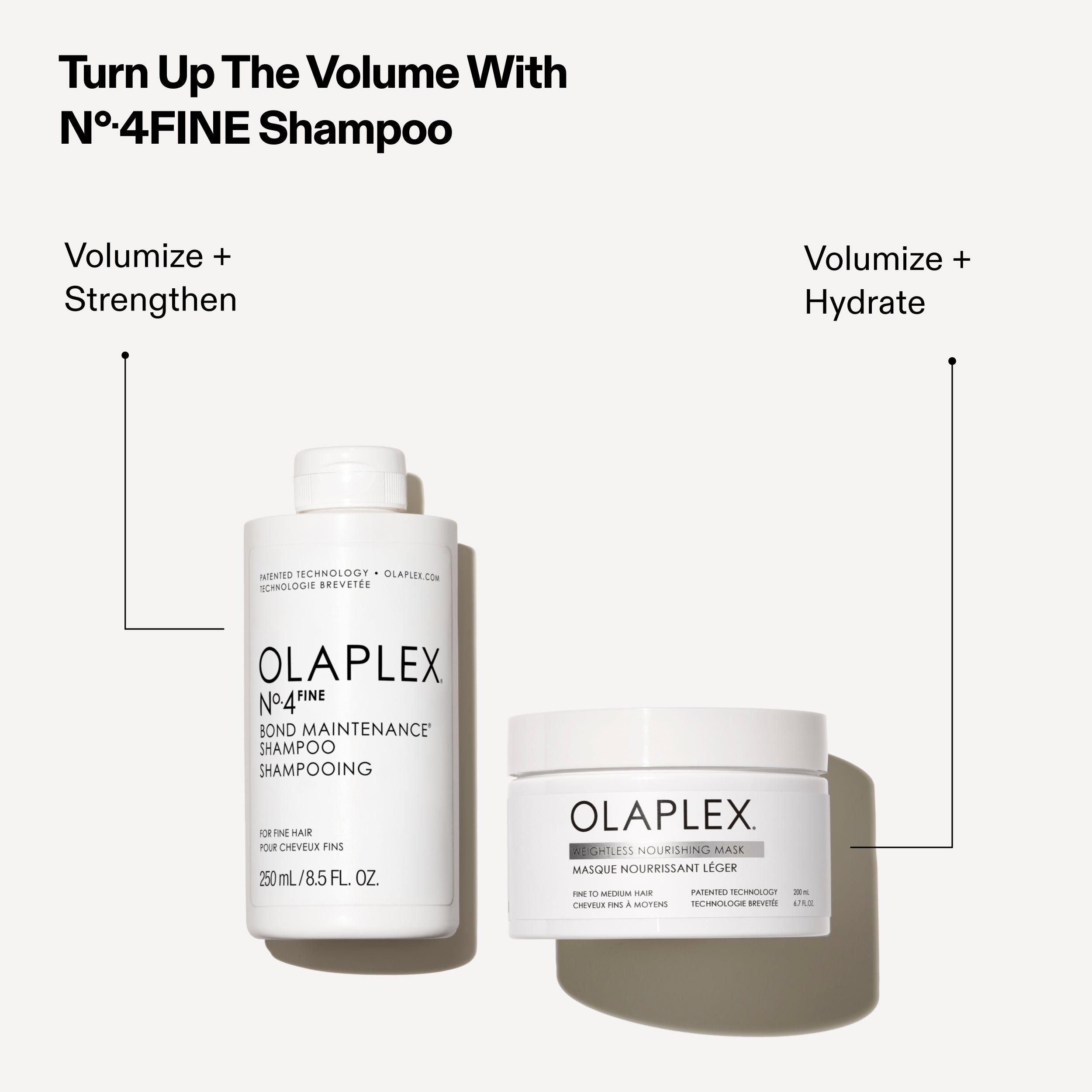Turn Up The Volume With
N°.4FINE Shampoo
Volumize +
Strengthen
Volumize +
Hydrate
