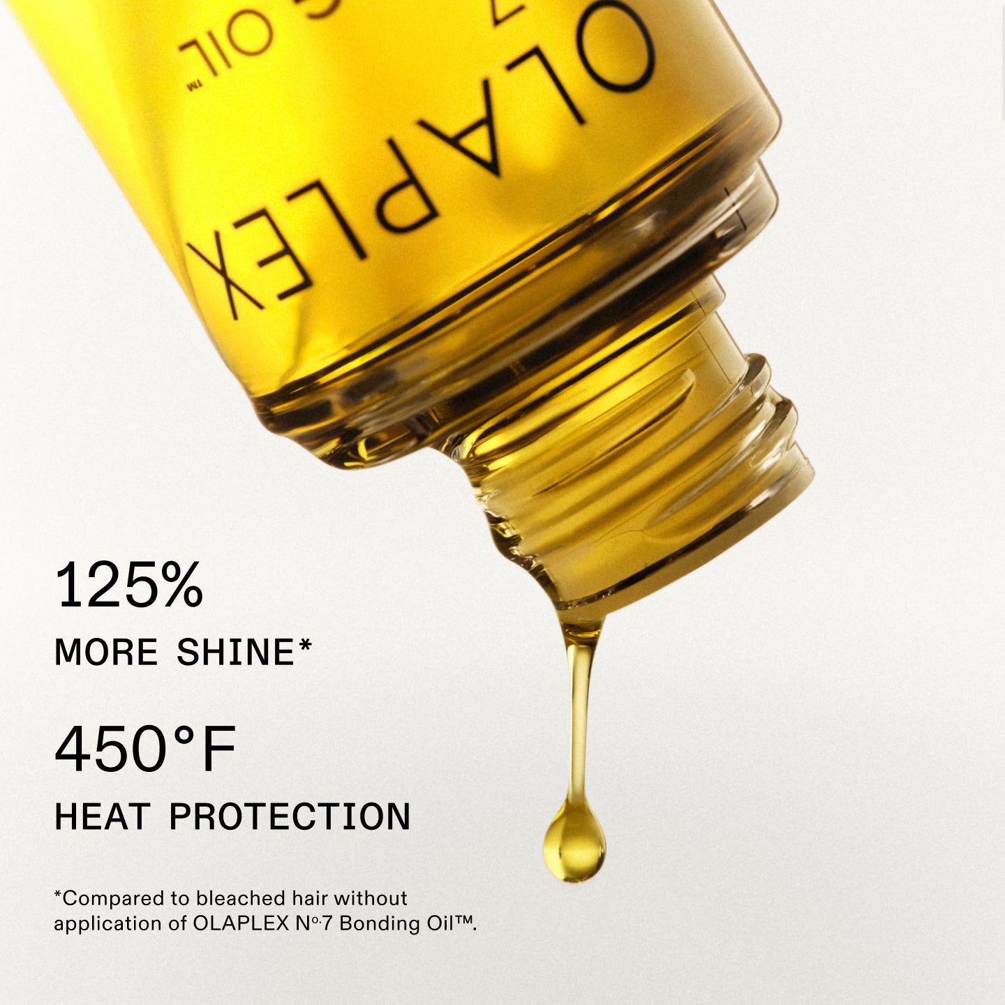 125% MORE SHINE*
450°F HEAT PROTECTION
*Compared to bleached hair without application of OLAPLEX No.7 Bonding Oil™.