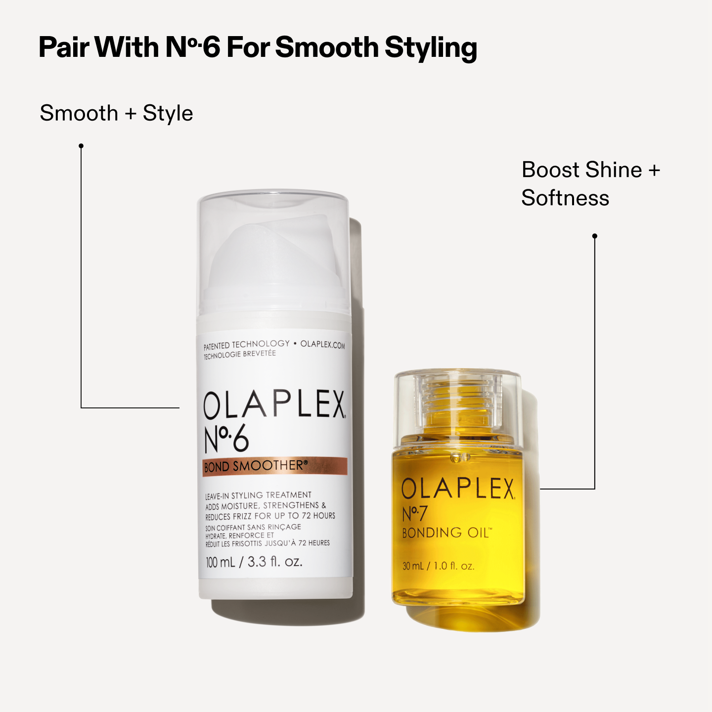 Pair With No.6 For Smooth Styling
No.6 - Smooth + Style
No.7 - Boost Shine + Softness