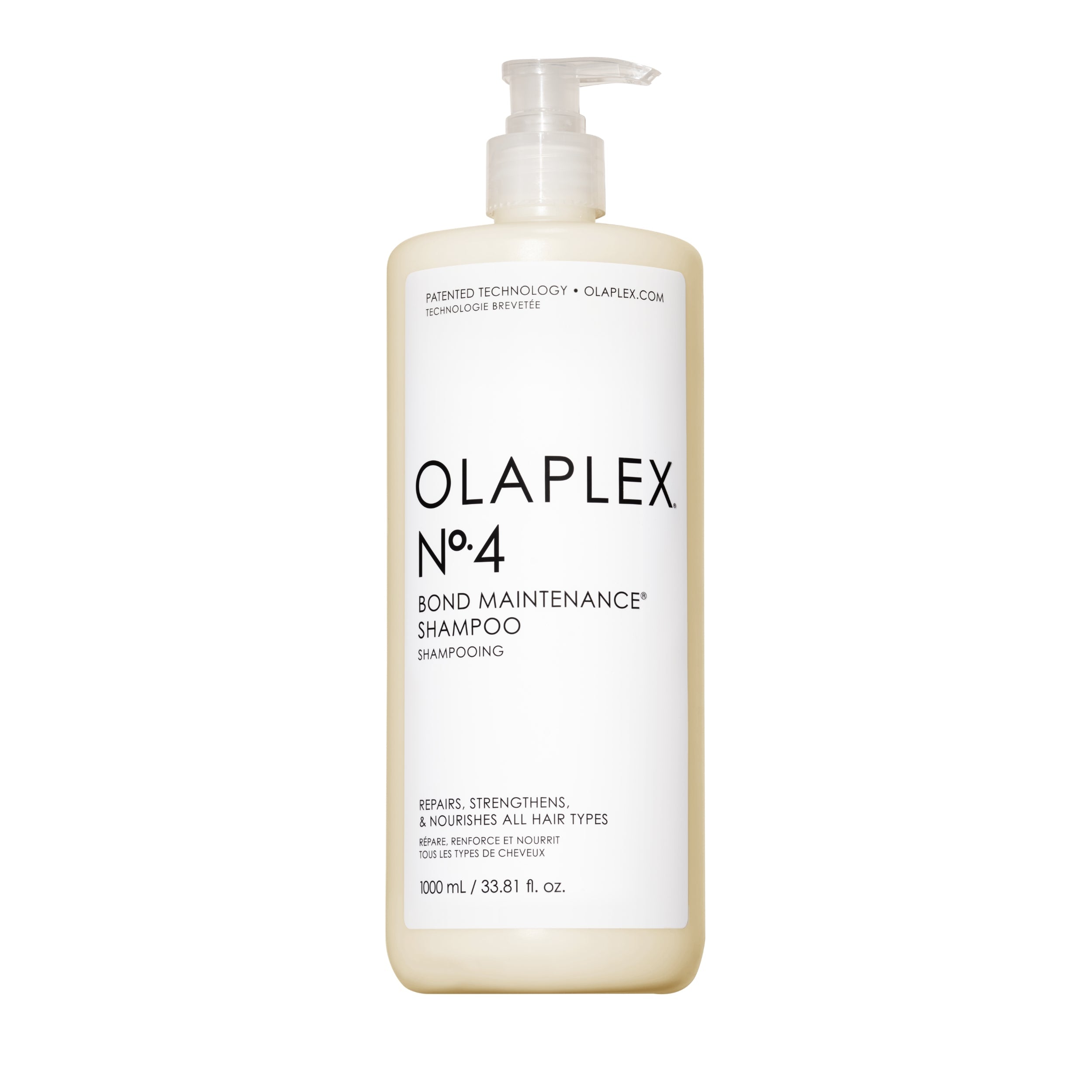 A liter-sized bottle of No.4 Bond Maintenance® Shampoo