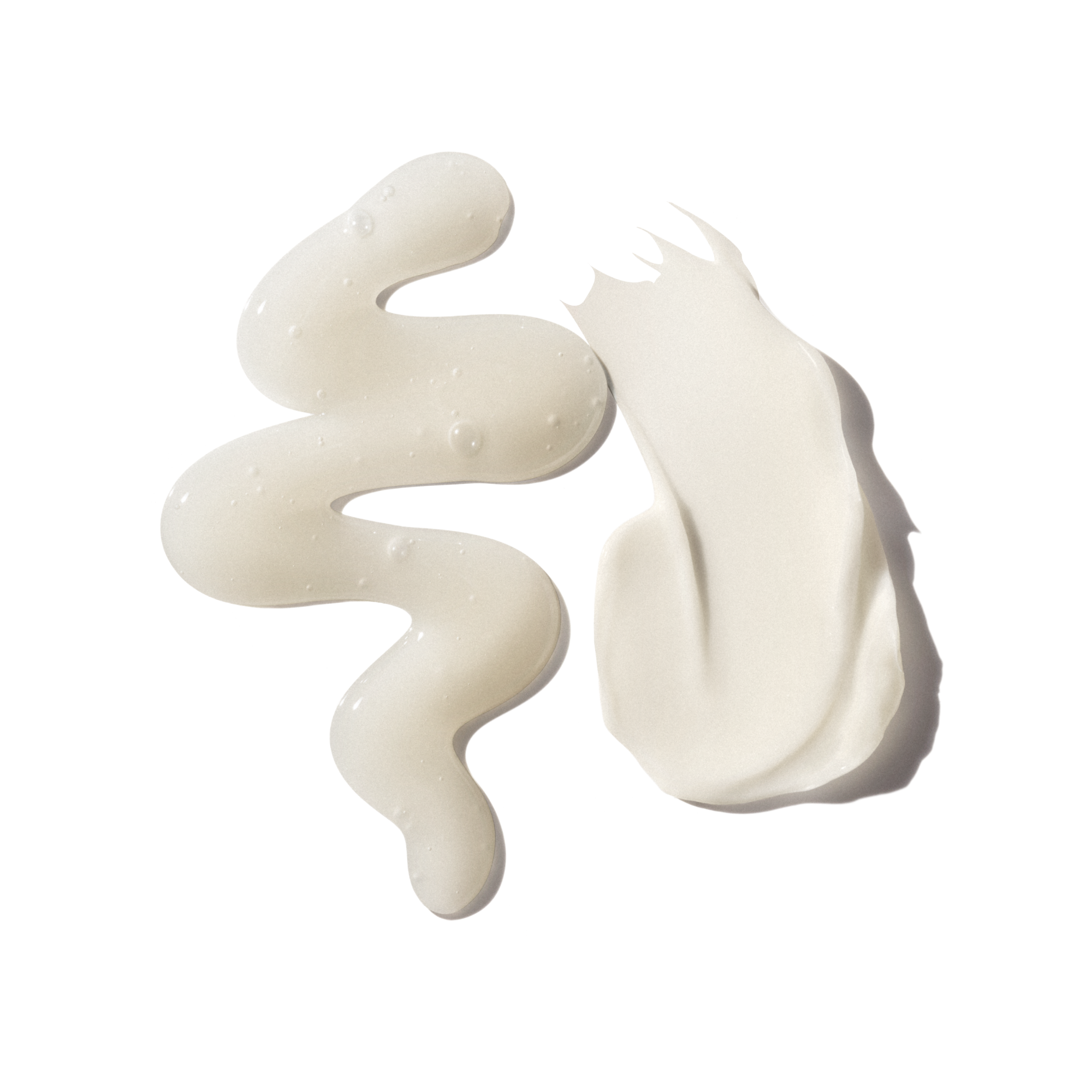 hover

Two distinct swatches of OLAPLEX hair products against a transparent background: on the left, a translucent, bubbly gel-like squiggle of Nº.4CURL Shampoo; on the right, a thick, opaque white creamy dollop of Nº.5CURL Conditioner with visible texture ridges.