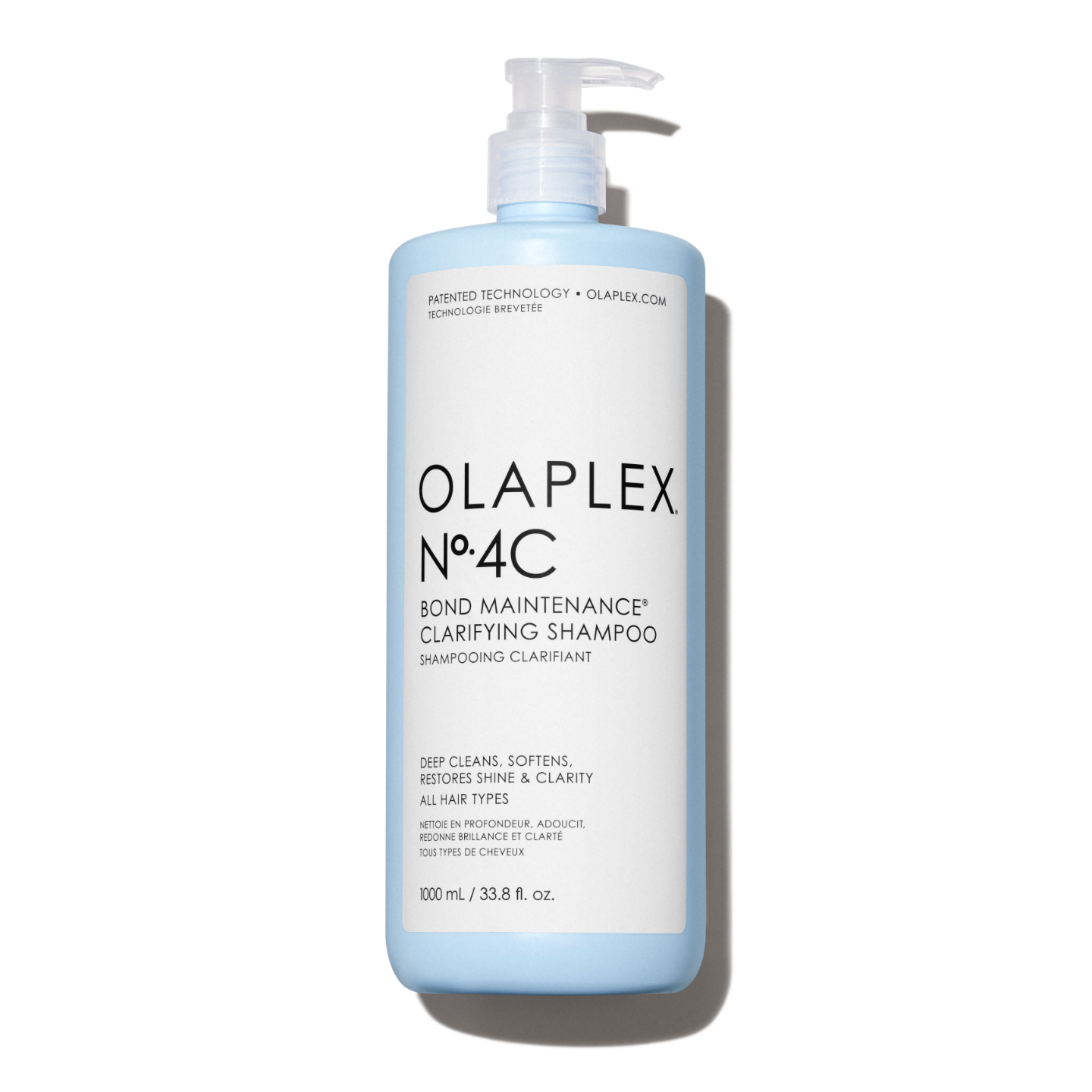 OLAPLEX Nº.4C BOND MAINTENANCE® CLARIFYING SHAMPOO

DEEP CLEANS, SOFTENS, RESTORES SHINE & CLARITY ALL HAIR TYPES

1000ml