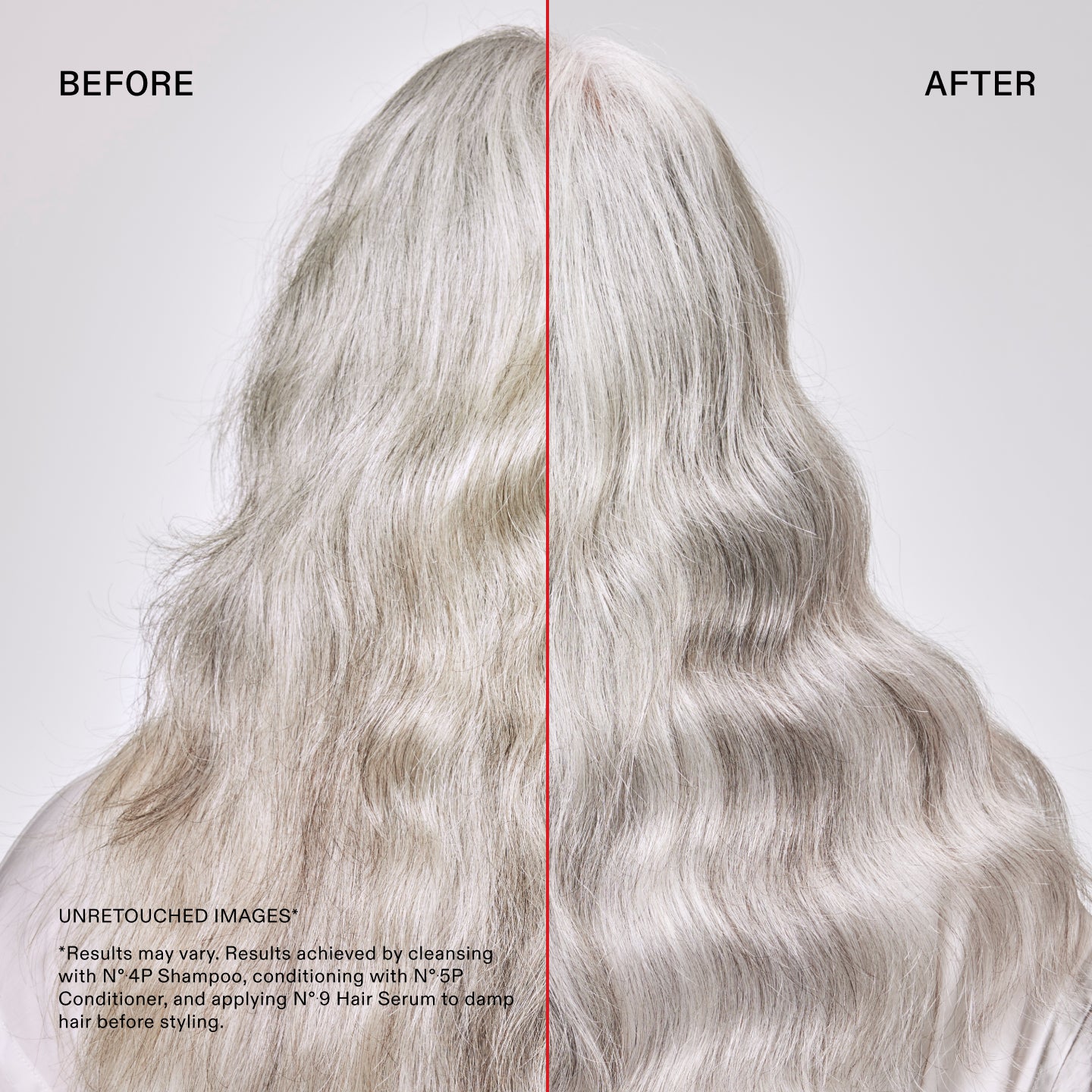 Antes y después del Nº.4P Blonde Enhancer™ Purple Toning Shampoo 

IMÁGENES SIN RETOCAR*

*Los resultados pueden variar. Resultados obtenidos lavando el cabello con el Nº.4P Shampoo, acondicionándolo con el Nº.5P Conditioner y aplicando el Nº.9 Hair Serum sobre el cabello húmedo antes de peinarlo.