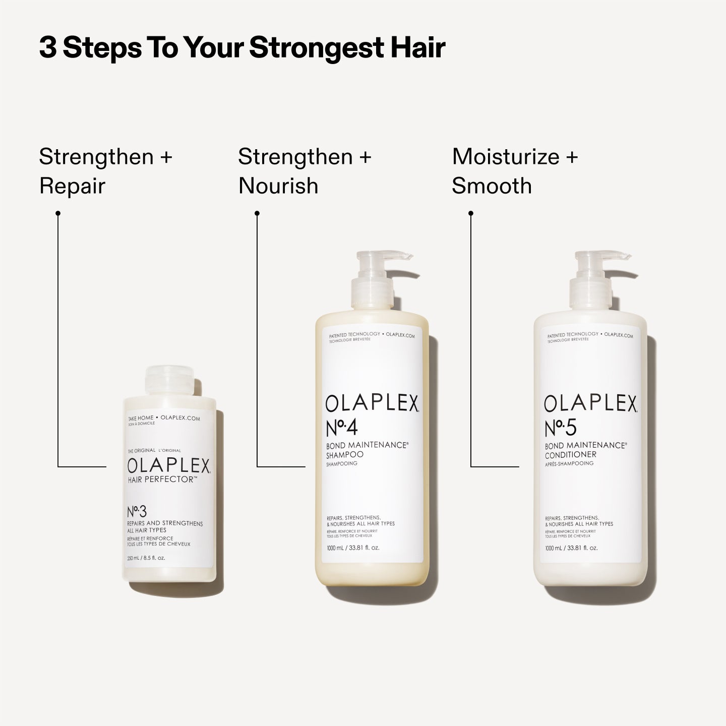 3 Steps To Your Strongest Hair
No.3: Strengthen + Repair
No. 4: Strengthen + Nourish
No. 5: Moisturize + Smooth
