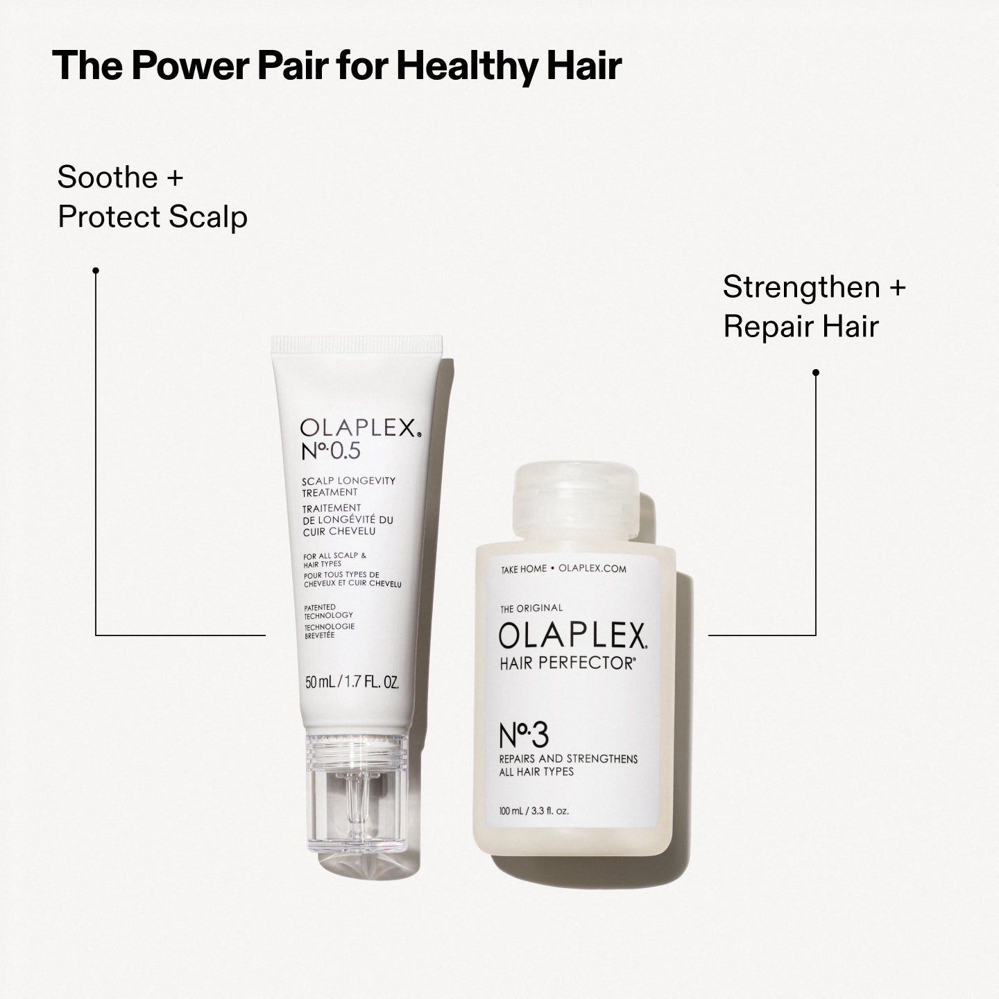 La pareja poderosa para un cabello sano
Nº.0.5: calma y protege el cuero cabelludo
Nº.3: fortalece y repara el cabello 
